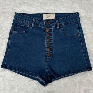 Rachel‎ Roy High Rise Stretch Denim Button Shorts 27 Boho Pin Up Hot Pants 70s